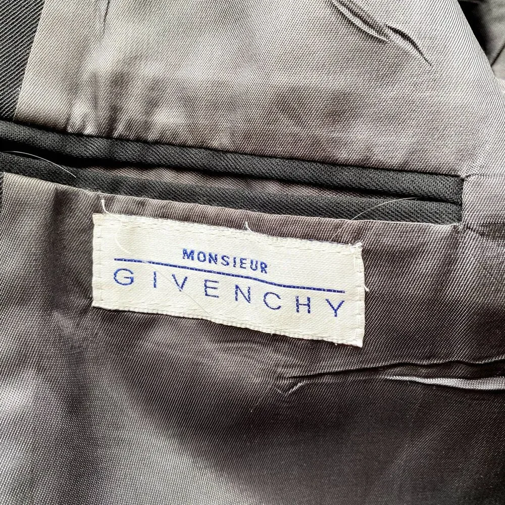 Monsieur Givenchy Mens Black Blazer Two Crest Button Front Classic‎ Size 48R